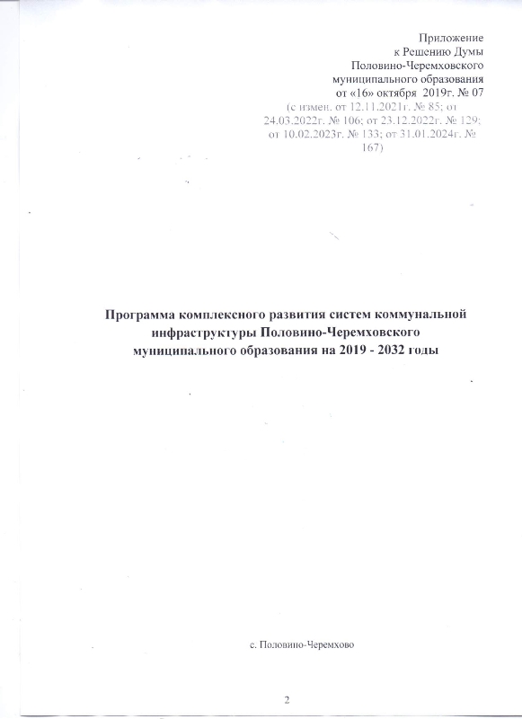 О внесении изменений в муниципальную программу комплексного развития систем коммунальной инфраструктуры Половино-Черемховского МО на 2019-2032 годы
